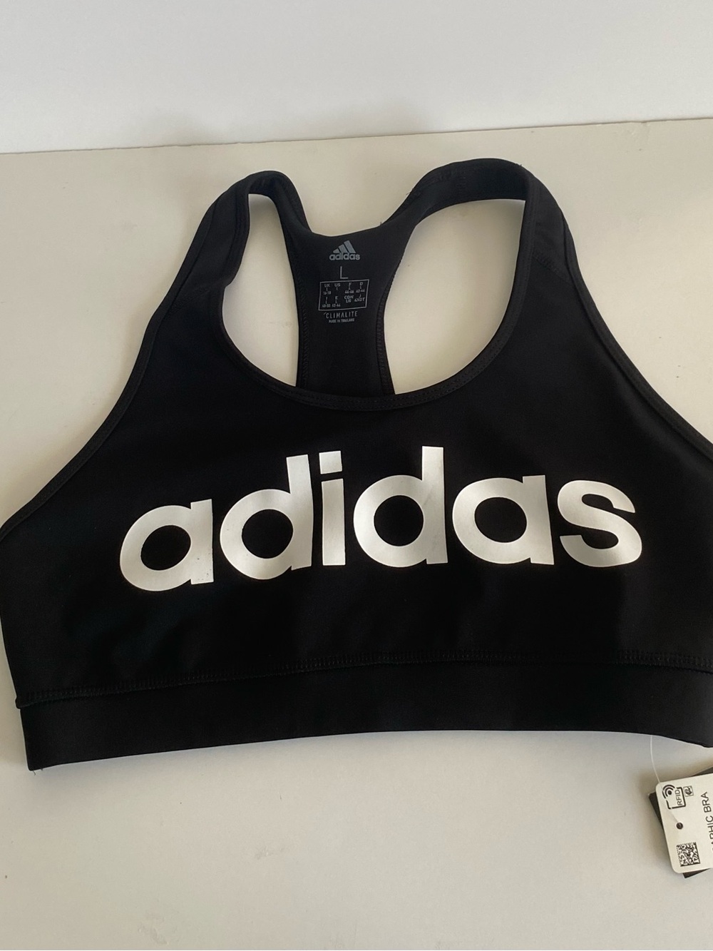 Adidas Women's Graphic Sports Bra CLIMALITE Size L black sports bra